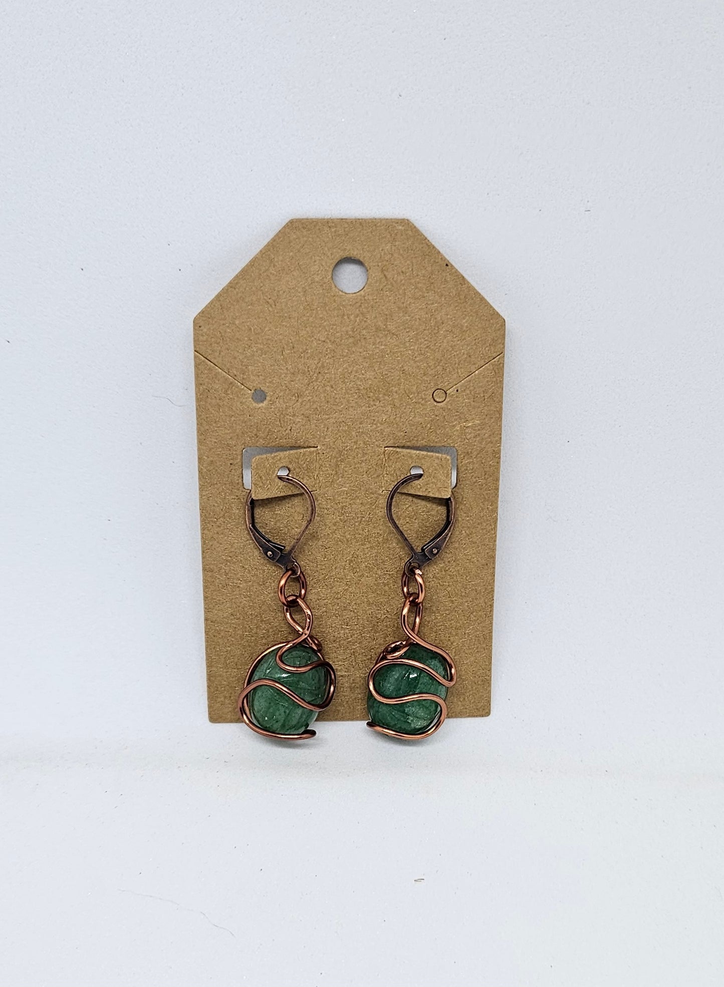 Jade and Bronze Wire Earrings